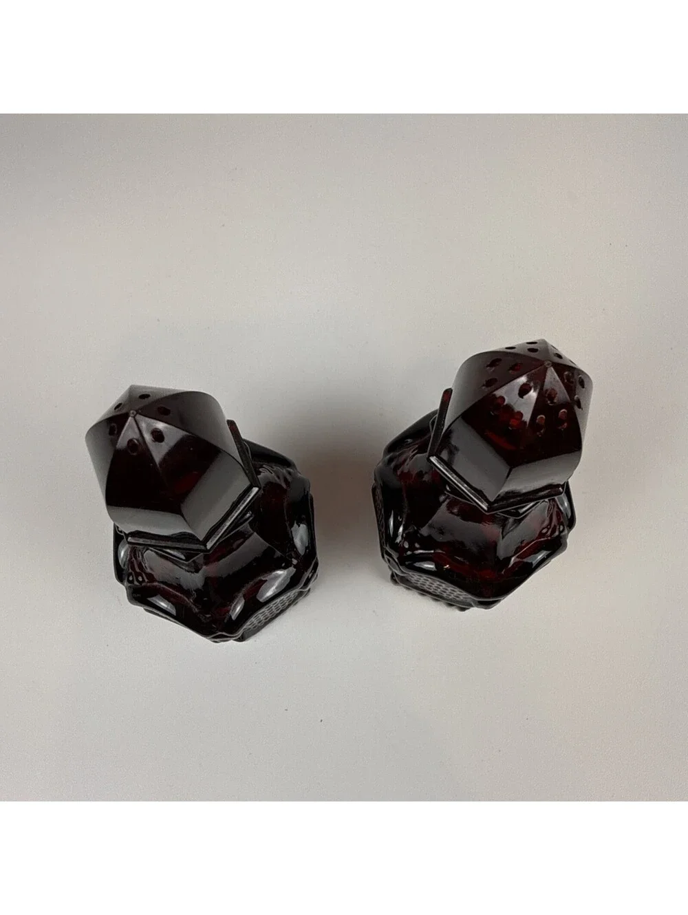 Salt Pepper Shakers Pair Avon Cape Cod  Red Glass 4.5